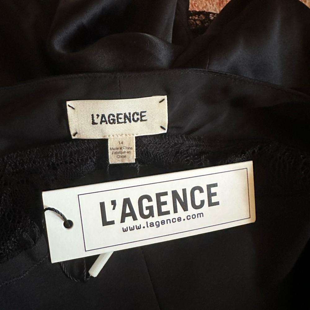 NWT L'AGENCE Scotlyn Lace-Trim Slip Dress black silk size US 14 - Picture 4 of 6